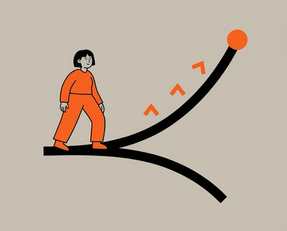 Character at a fork in the road — one path leads to AI capability, the other fades away